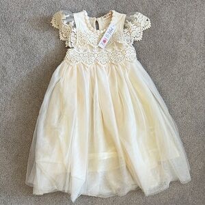 Mae-Li Rose Girls Elegant Cream Lace Dress